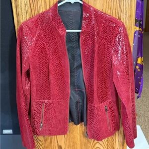 Women's Red Snake Print Jacket reversible, to black pockets on both sides